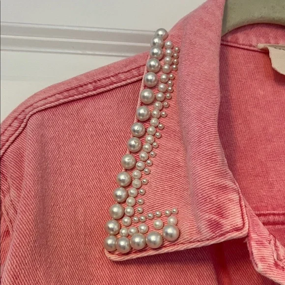 Savanna Jane Coral Jean Jacket with Pearl Accents - Picture 4 of 11